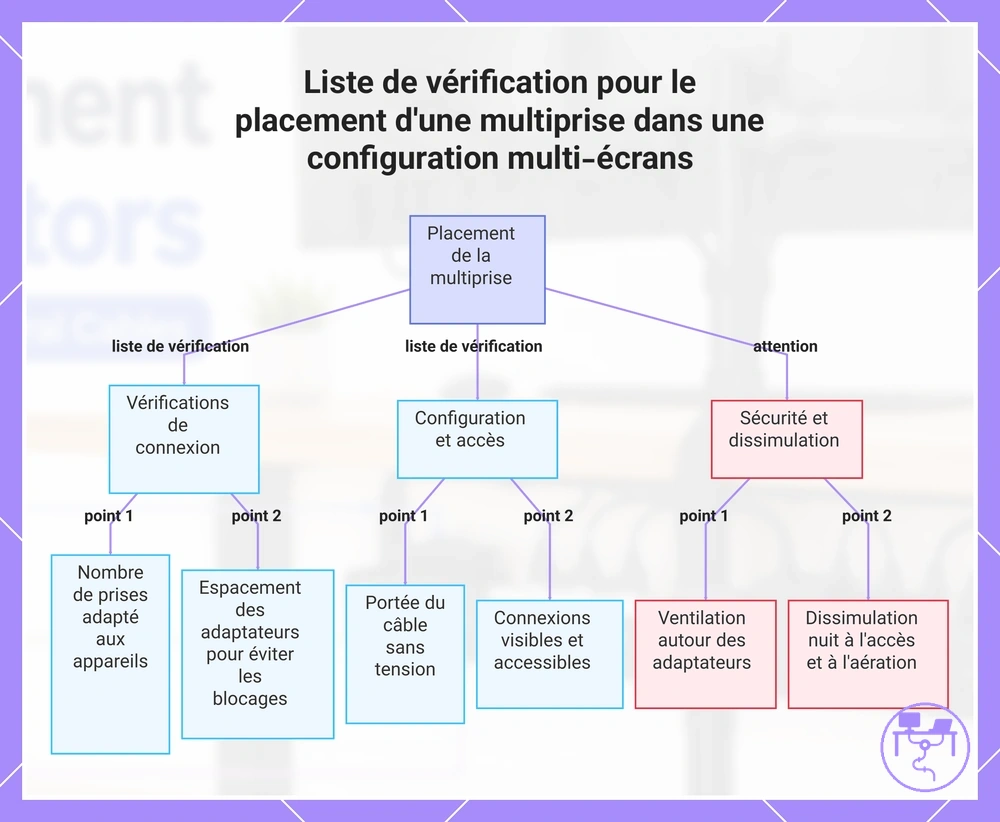 Liste de vérification pour le placement d'une multiprise dans une configuration multi-écrans