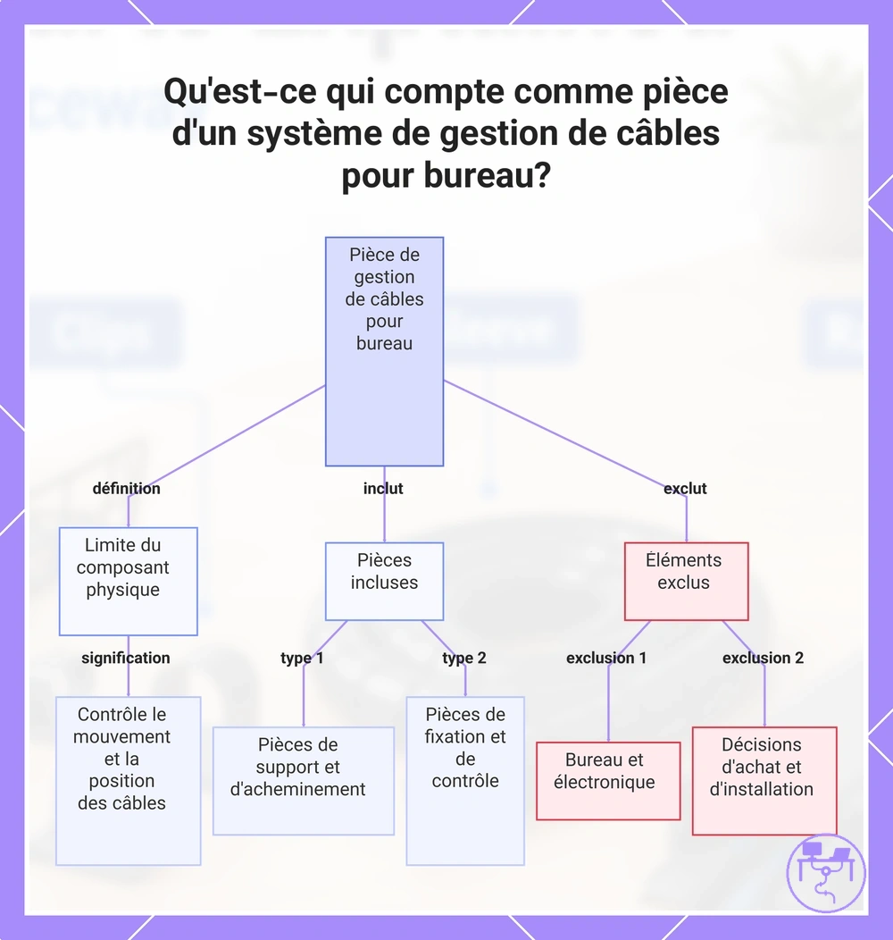 Qu'est-ce qui compte comme pièce d'un système de gestion de câbles pour bureau?
