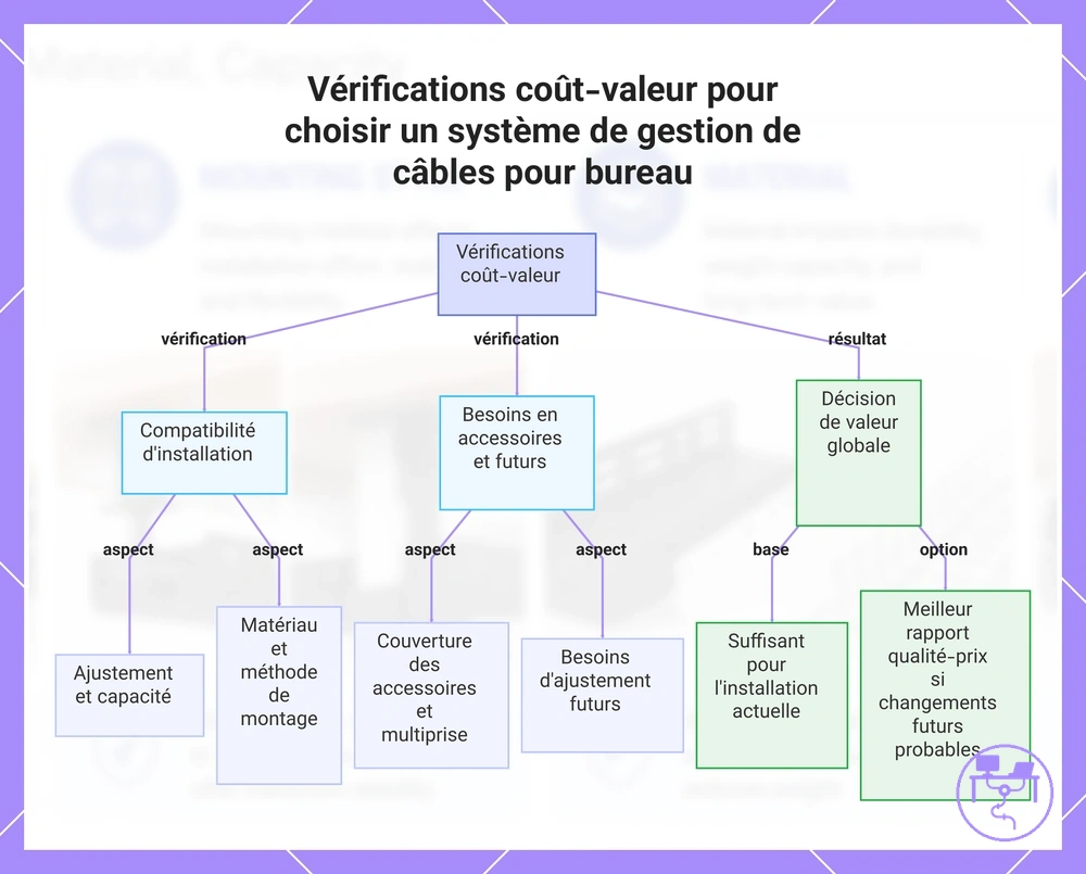 Vérifications coût-valeur pour choisir un système de gestion de câbles pour bureau