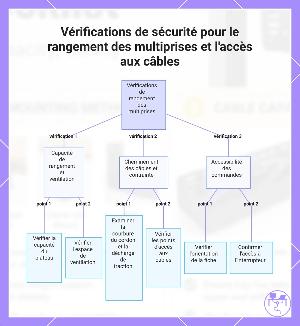 Vérifications de sécurité pour le rangement des multiprises et l'accès aux câbles
