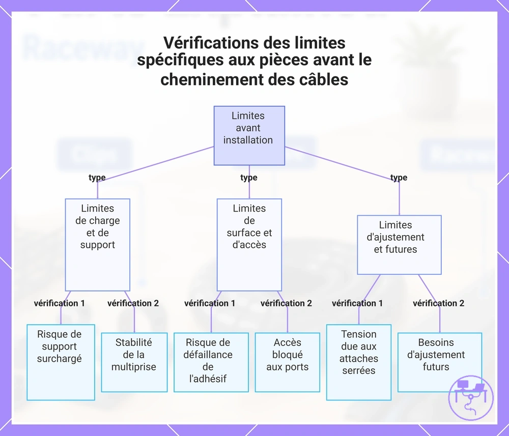 Vérifications des limites spécifiques aux pièces avant le cheminement des câbles
