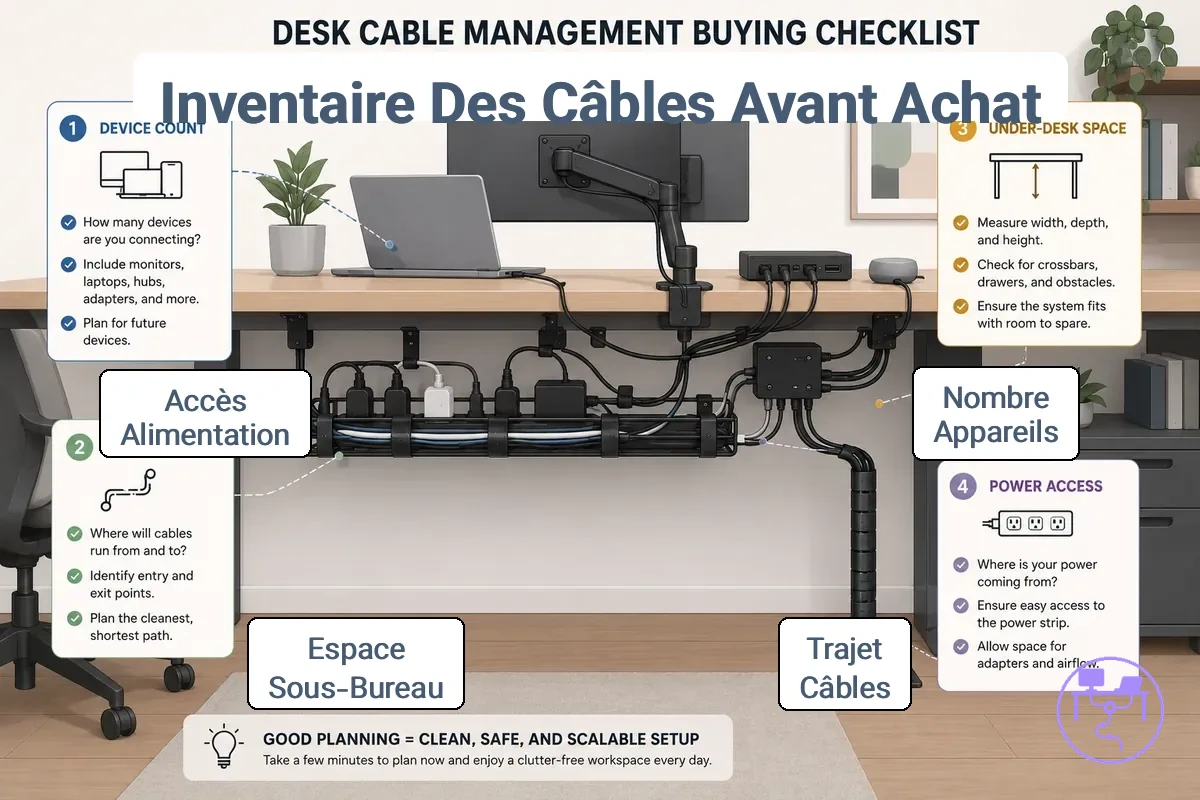 Vérification de la configuration du bureau pour le cheminement des câbles et la planification de l’équipement