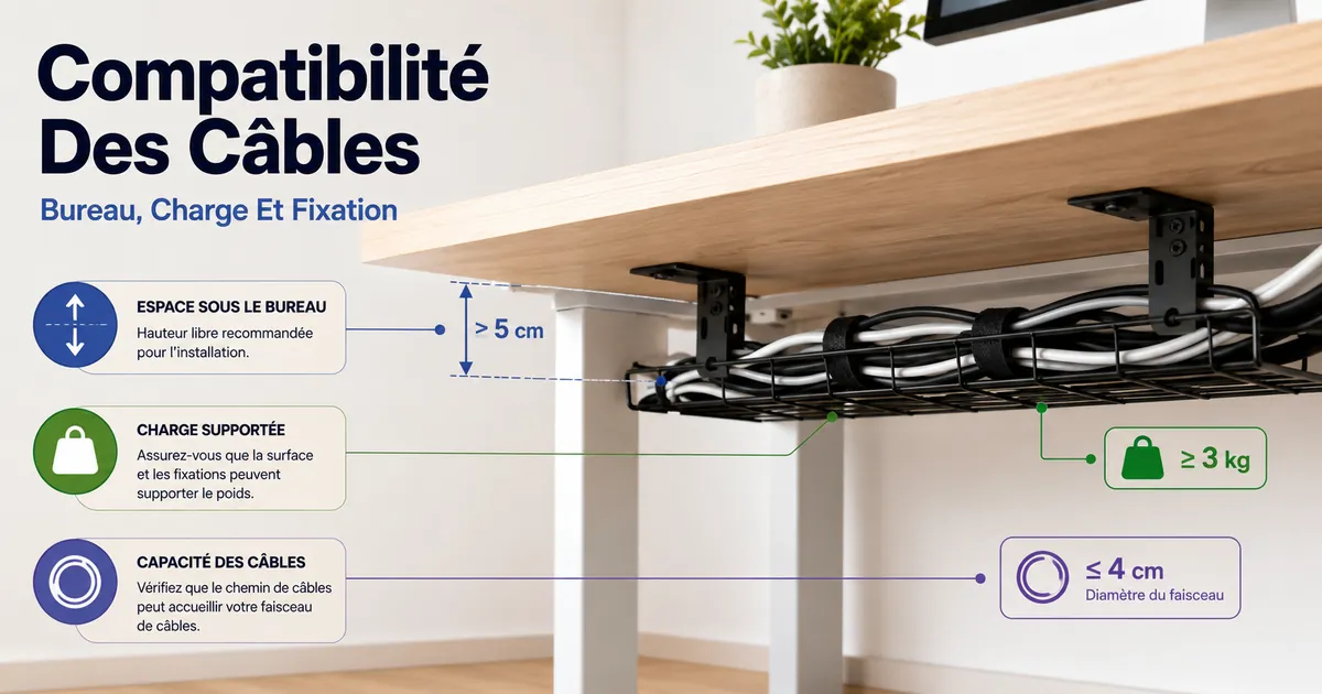 Contrôle de compatibilité d’un système de gestion des câbles avec espace sous le plateau, zone de fixation et capacité de regroupement des câbles