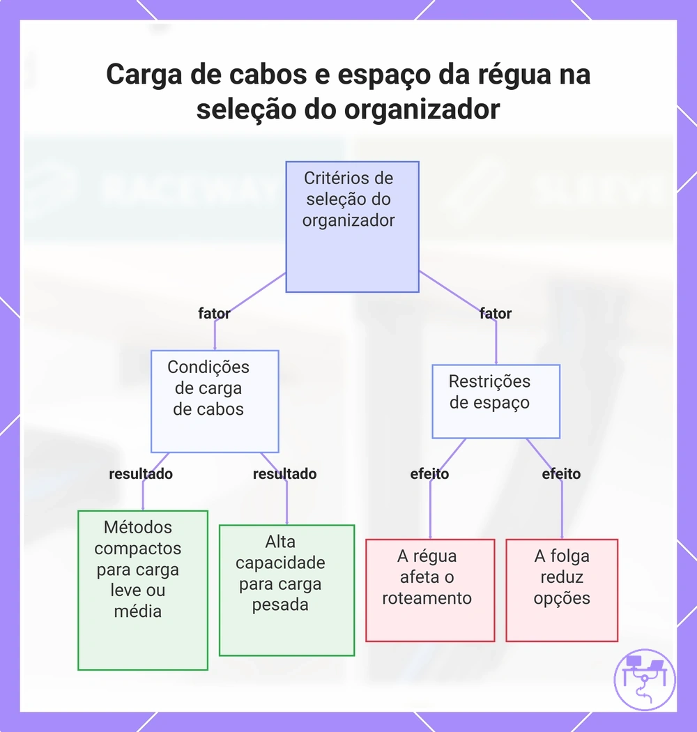 Carga de cabos e espaço da régua na seleção do organizador