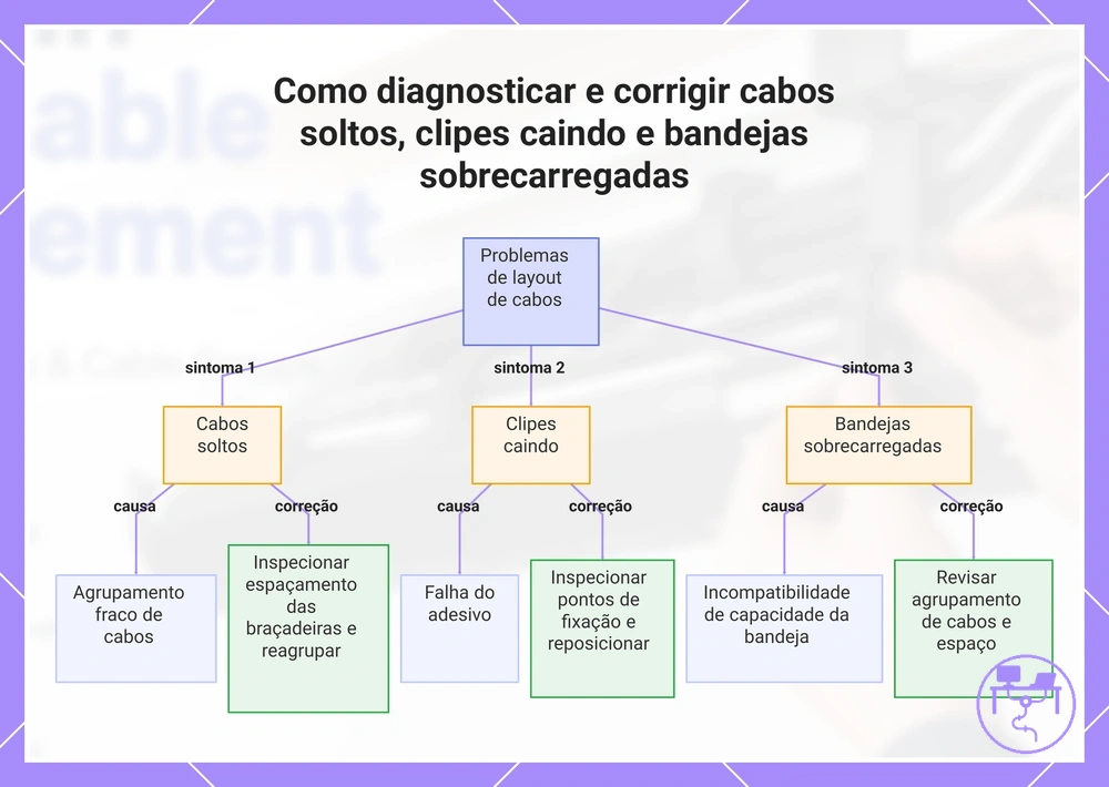 Como diagnosticar e corrigir cabos soltos, clipes caindo e bandejas sobrecarregadas