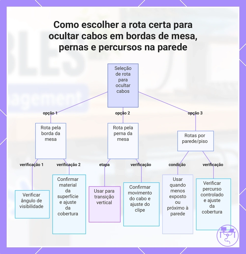 Como escolher a rota certa para ocultar cabos em bordas de mesa, pernas e percursos na parede