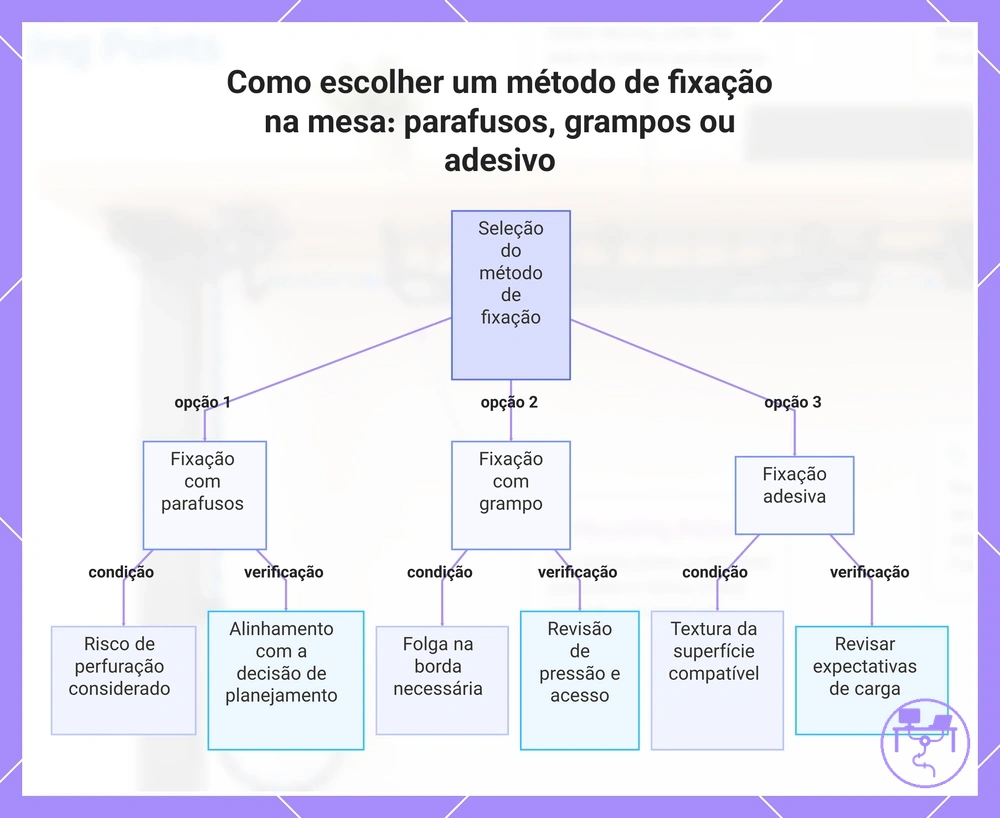 Como escolher um método de fixação na mesa: parafusos, grampos ou adesivo