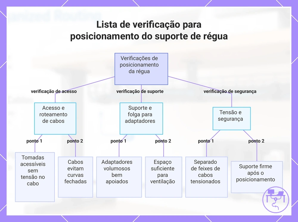 Lista de verificação para posicionamento do suporte de régua