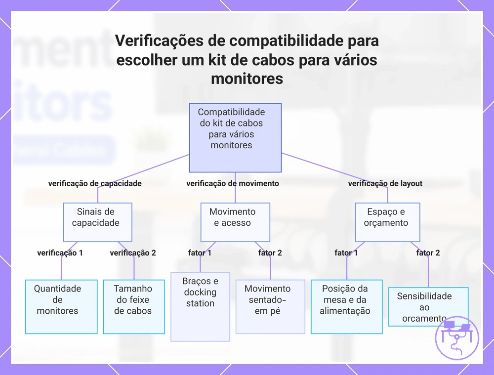 Verificações de compatibilidade para escolher um kit de cabos para vários monitores