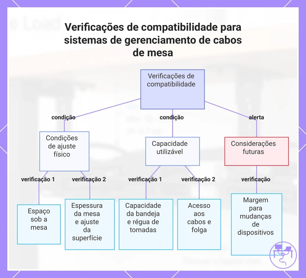 Verificações de compatibilidade para sistemas de gerenciamento de cabos de mesa