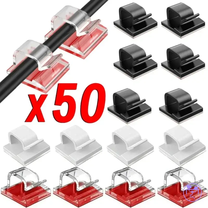 USB kablolarını ve küçük kabloları tutmak için yapışkanlı masa kablo klipsleri