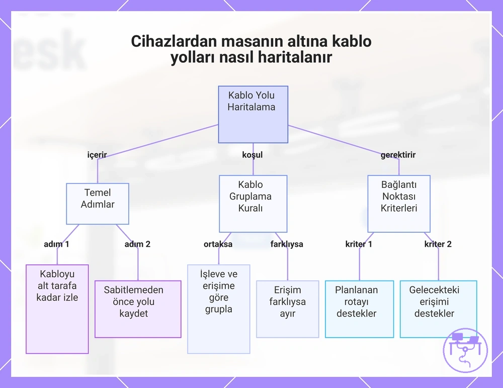 Cihazlardan masanın altına kablo yolları nasıl haritalanır
