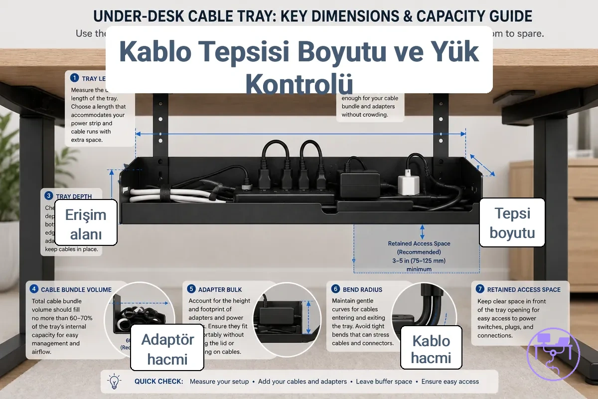 Masa altı kablo tepsi boyutları ve kablo demeti kapasite değerlendirmesi