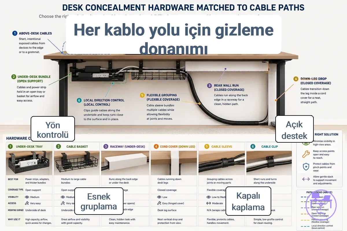 Farklı kablo yollarına göre eşleştirilmiş gizleme donanımı