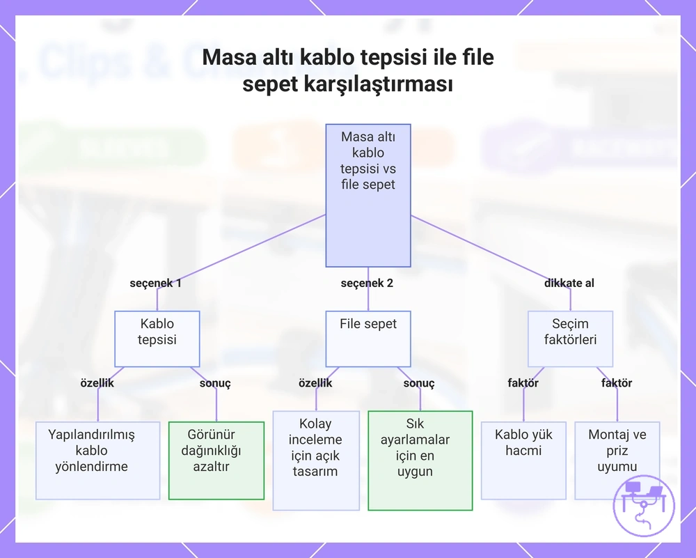 Masa altı kablo tepsisi ile file sepet karşılaştırması