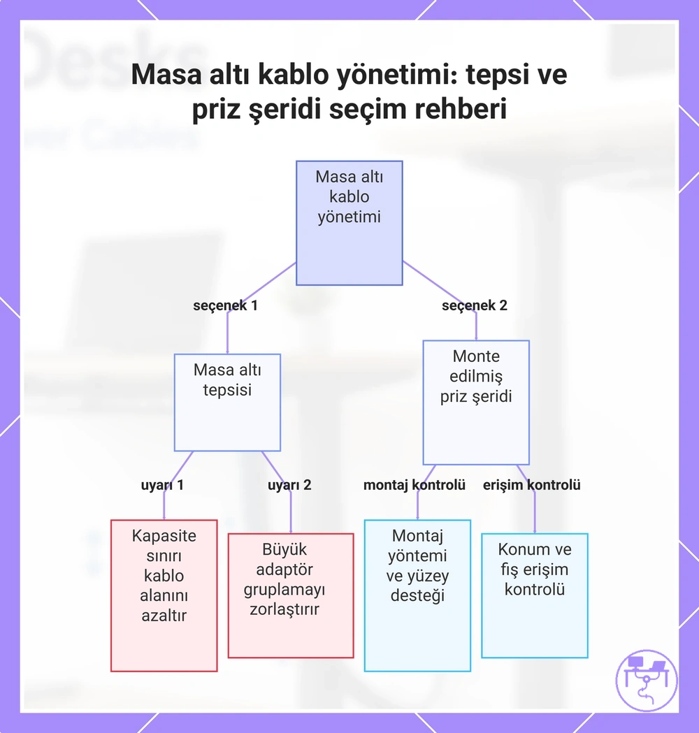 Masa altı kablo yönetimi: tepsi ve priz şeridi seçim rehberi