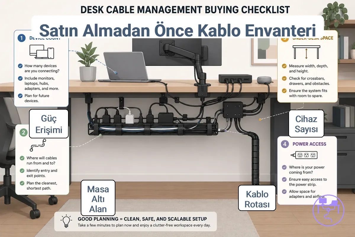 Kablo yönlendirme ve ekipman planlaması için masa düzeni incelemesi