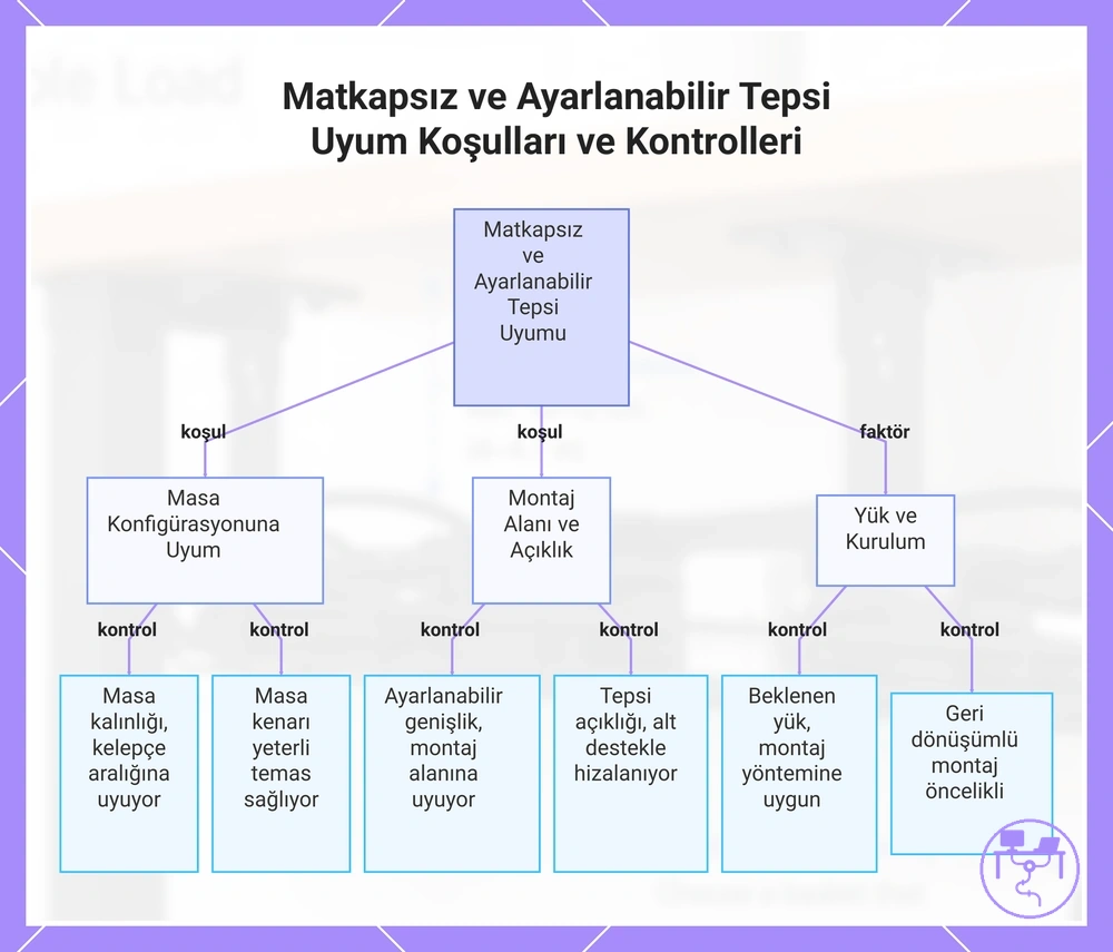 Matkapsız ve Ayarlanabilir Tepsi Uyum Koşulları ve Kontrolleri