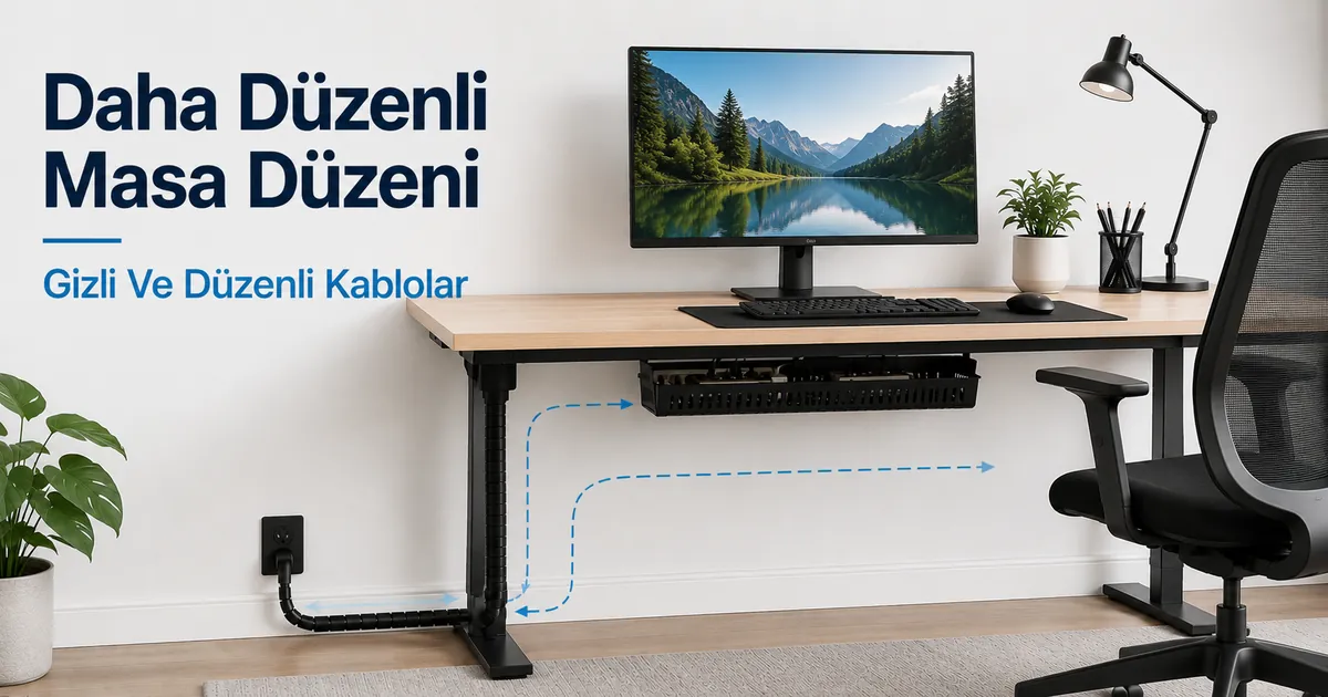 Görünür kabloları gizleyen ve masa altı kabloları düzenleyen sistemle daha düzenli masa yerleşimi